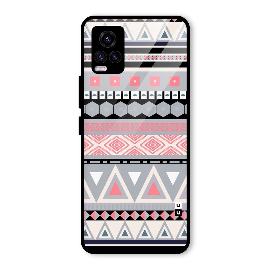 Grey Pink Pattern Glass Back Case for Vivo V20 2021