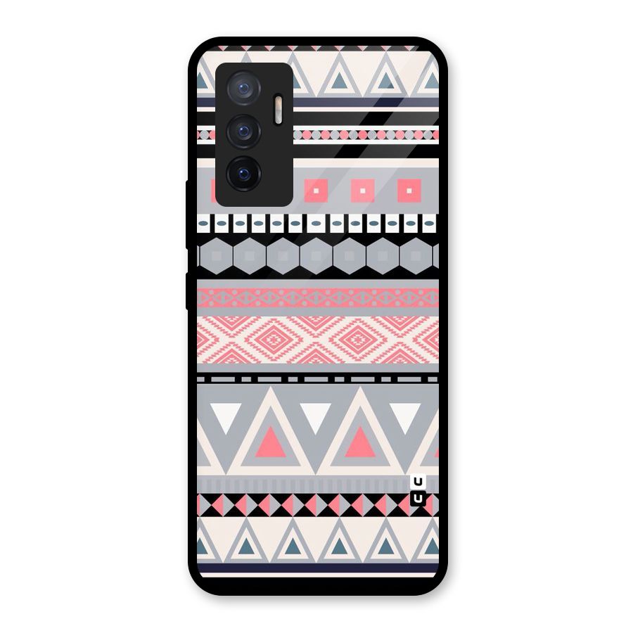 Grey Pink Pattern Glass Back Case for Vivo V23e