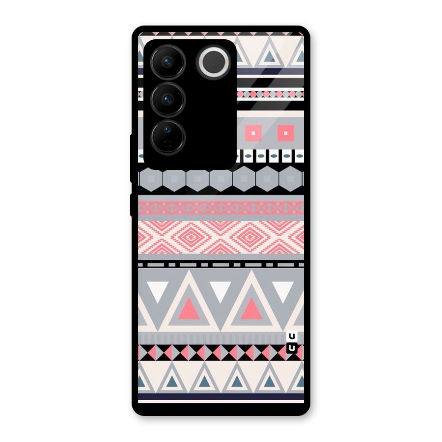 Grey Pink Pattern Glass Back Case for Vivo V27 Pro