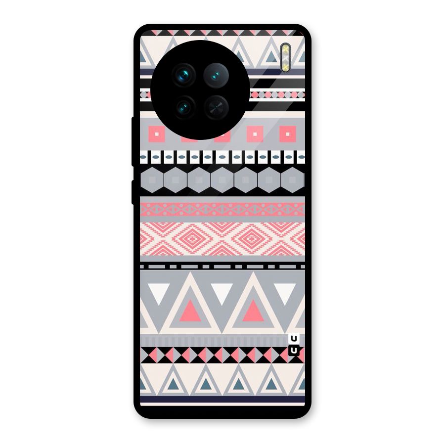 Grey Pink Pattern Glass Back Case for Vivo X90