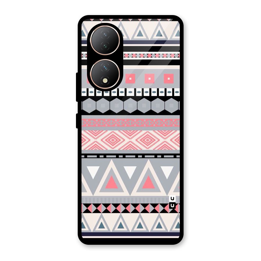 Grey Pink Pattern Glass Back Case for Vivo Y100A