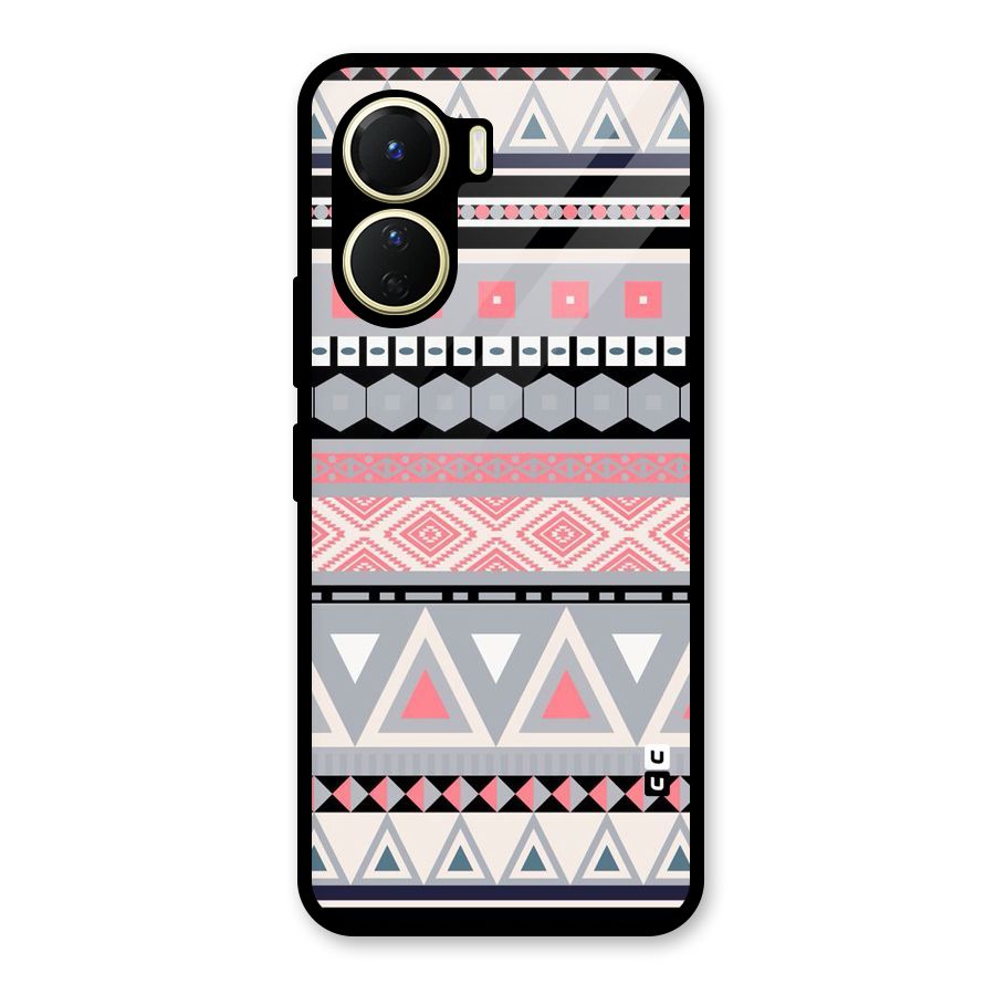Grey Pink Pattern Glass Back Case for Vivo Y16
