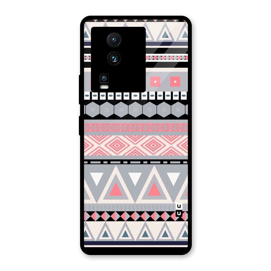 Grey Pink Pattern Glass Back Case for Vivo iQOO Neo 7 Pro