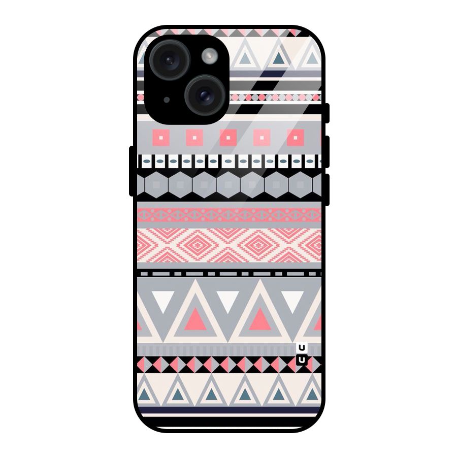 Grey Pink Pattern Glass Back Case for iPhone 15