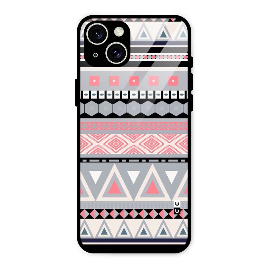 Grey Pink Pattern Glass Back Case for iPhone 15 Plus
