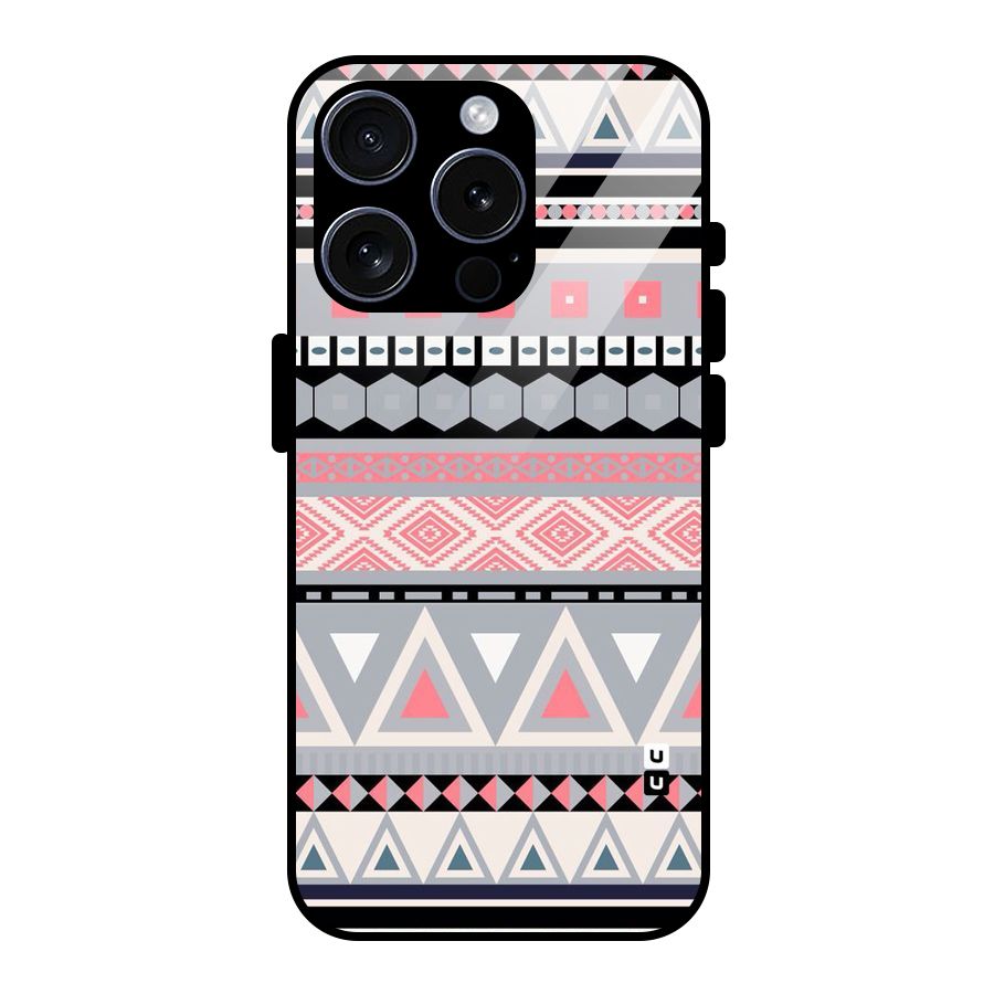 Grey Pink Pattern Glass Back Case for iPhone 15 Pro