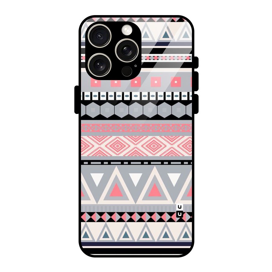 Grey Pink Pattern Glass Back Case for iPhone 15 Pro Max