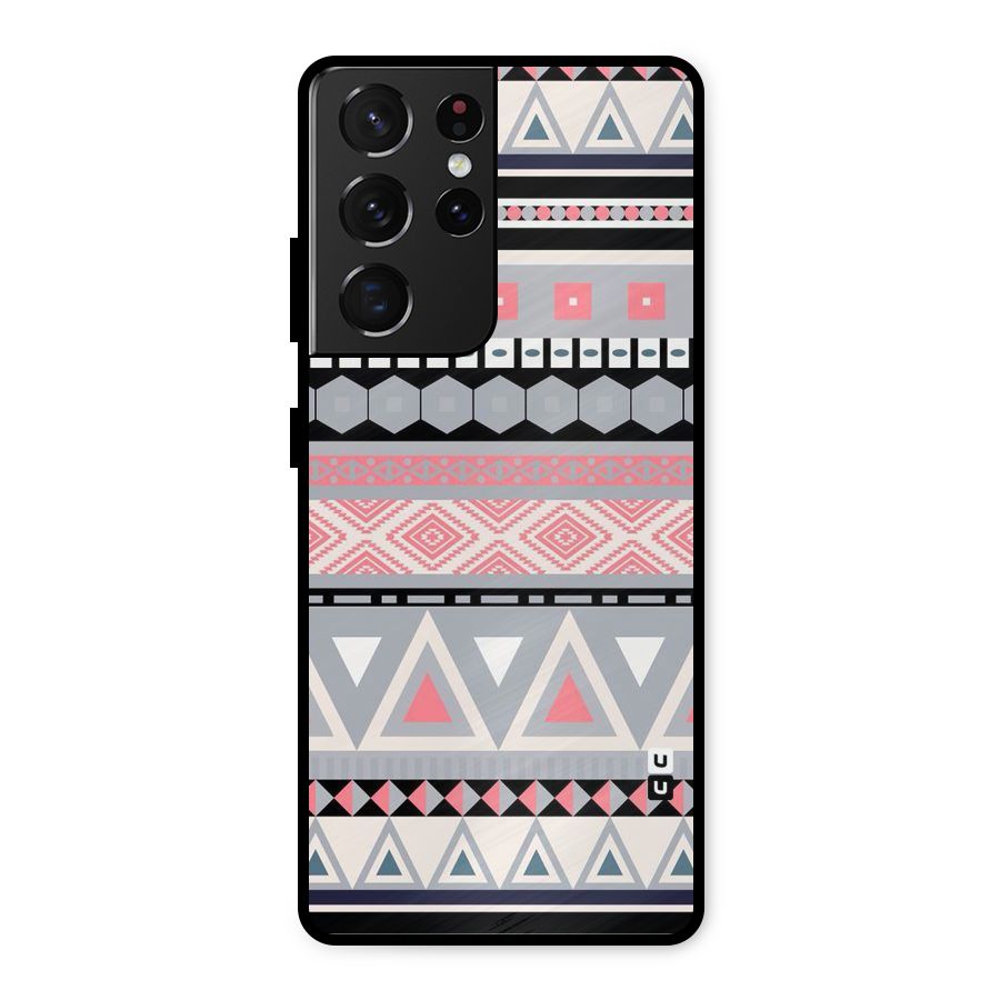 Grey Pink Pattern Metal Back Case for Galaxy S21 Ultra 5G