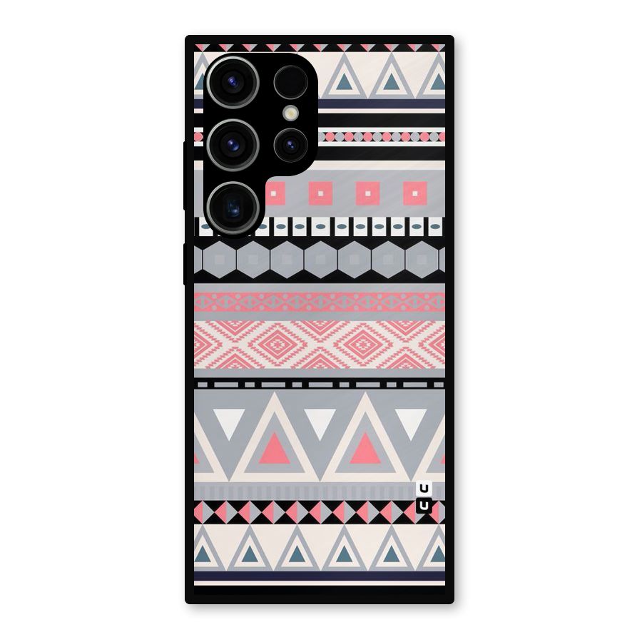 Grey Pink Pattern Metal Back Case for Galaxy S23 Ultra