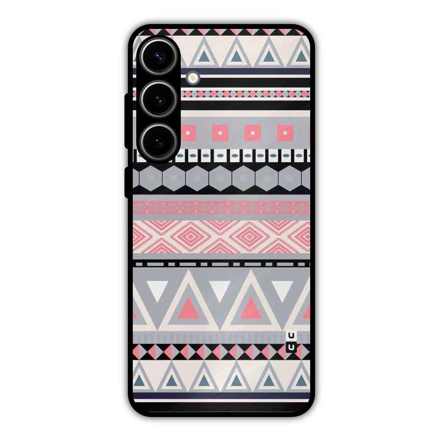 Grey Pink Pattern Metal Back Case for Galaxy S24 Plus