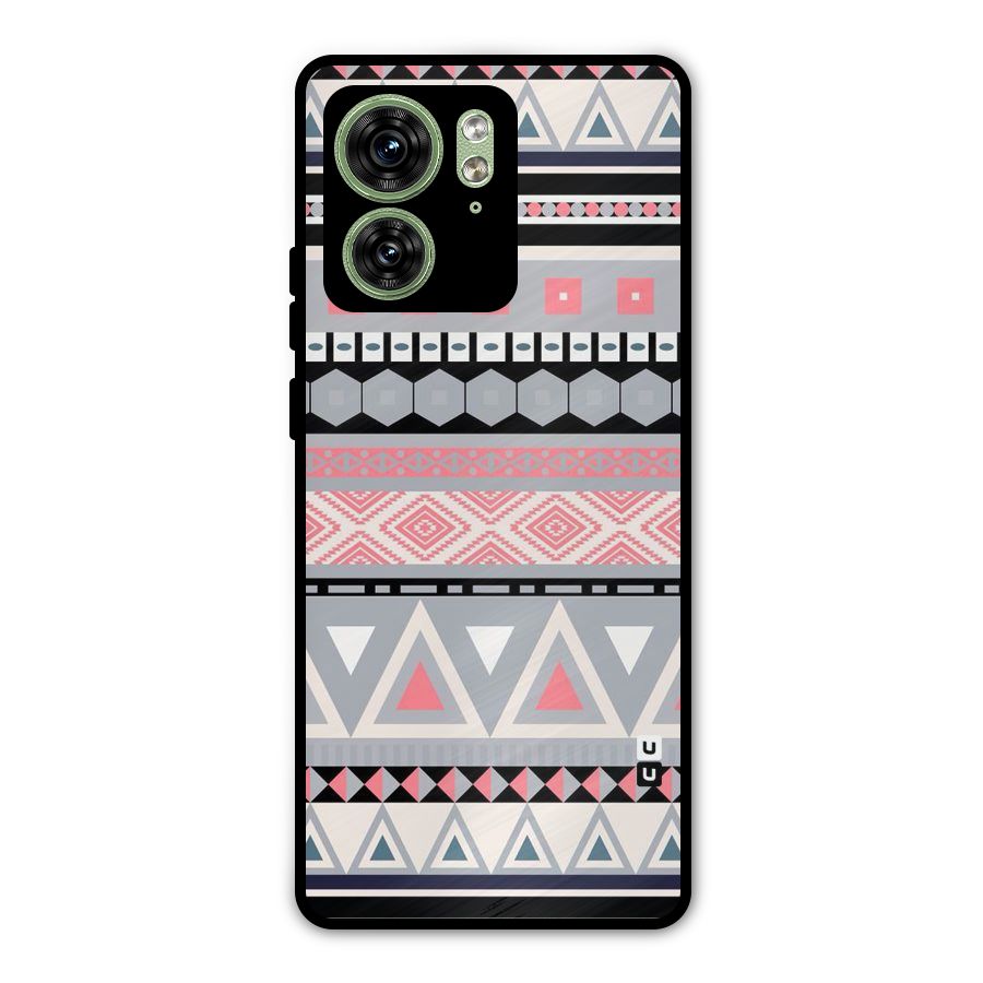 Grey Pink Pattern Metal Back Case for Motorola Edge 40 5G
