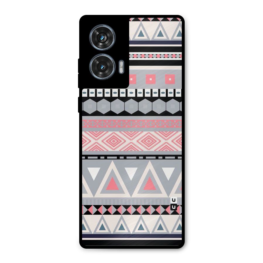 Grey Pink Pattern Metal Back Case for Motorola Edge 50 Fusion