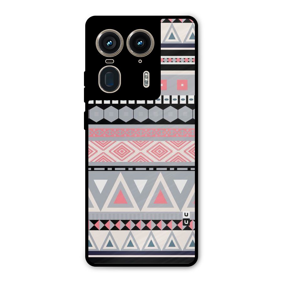 Grey Pink Pattern Metal Back Case for Motorola Edge 50 Ultra