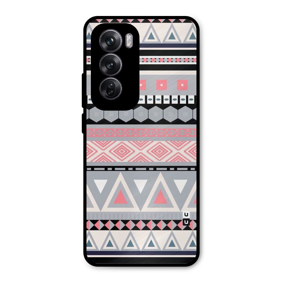 Grey Pink Pattern Metal Back Case for Oppo Reno12 Pro