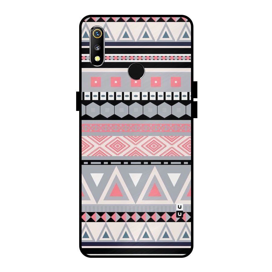 Grey Pink Pattern Metal Back Case for Realme 3