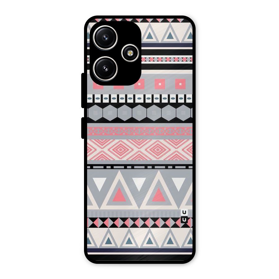 Grey Pink Pattern Metal Back Case for Redmi 12 5G