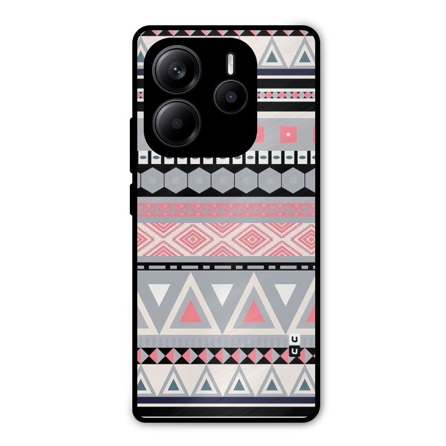 Grey Pink Pattern Metal Back Case for Redmi Note 14 5G