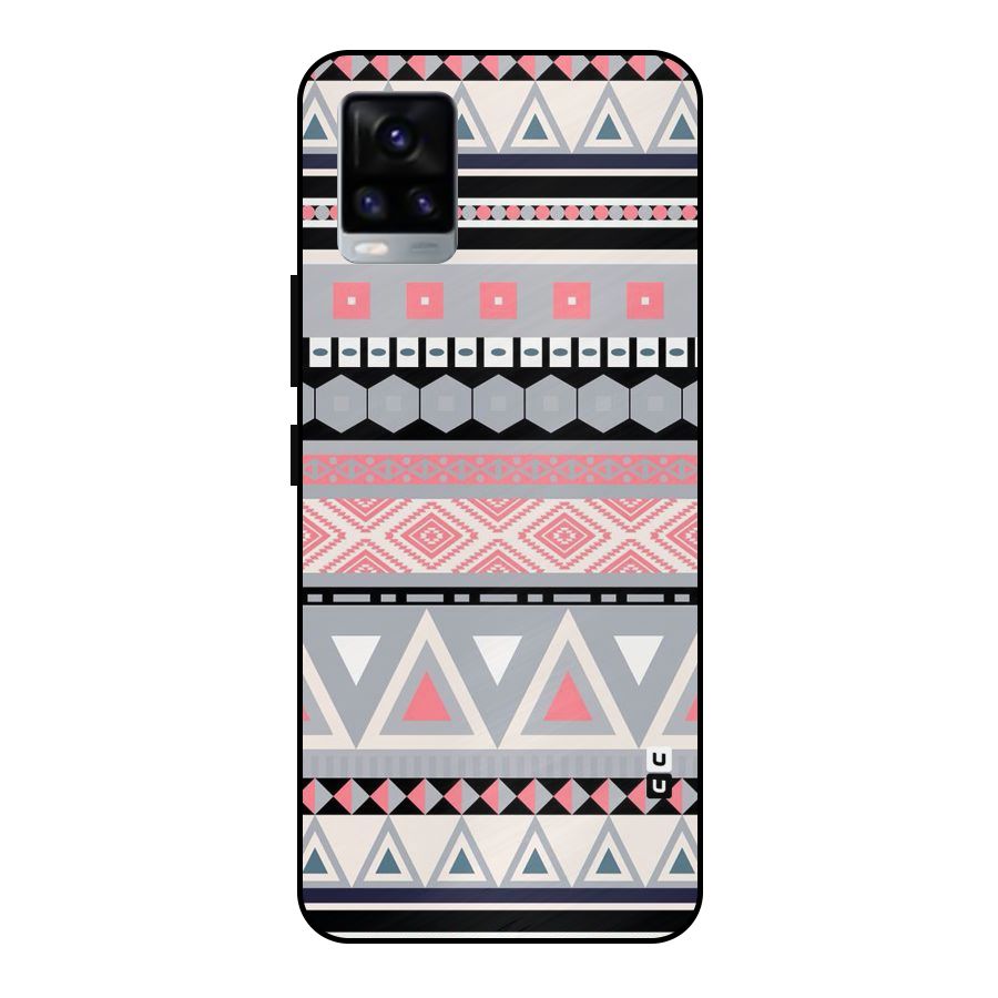 Grey Pink Pattern Metal Back Case for Vivo V20 2021