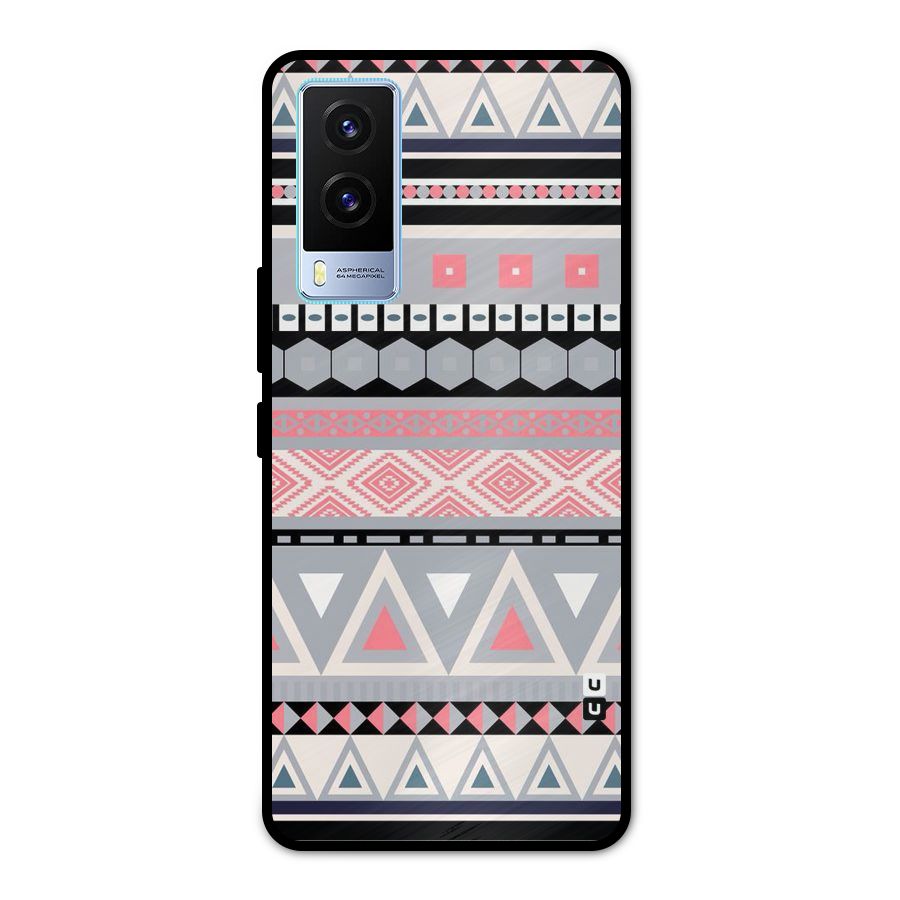 Grey Pink Pattern Metal Back Case for Vivo V21e 5G