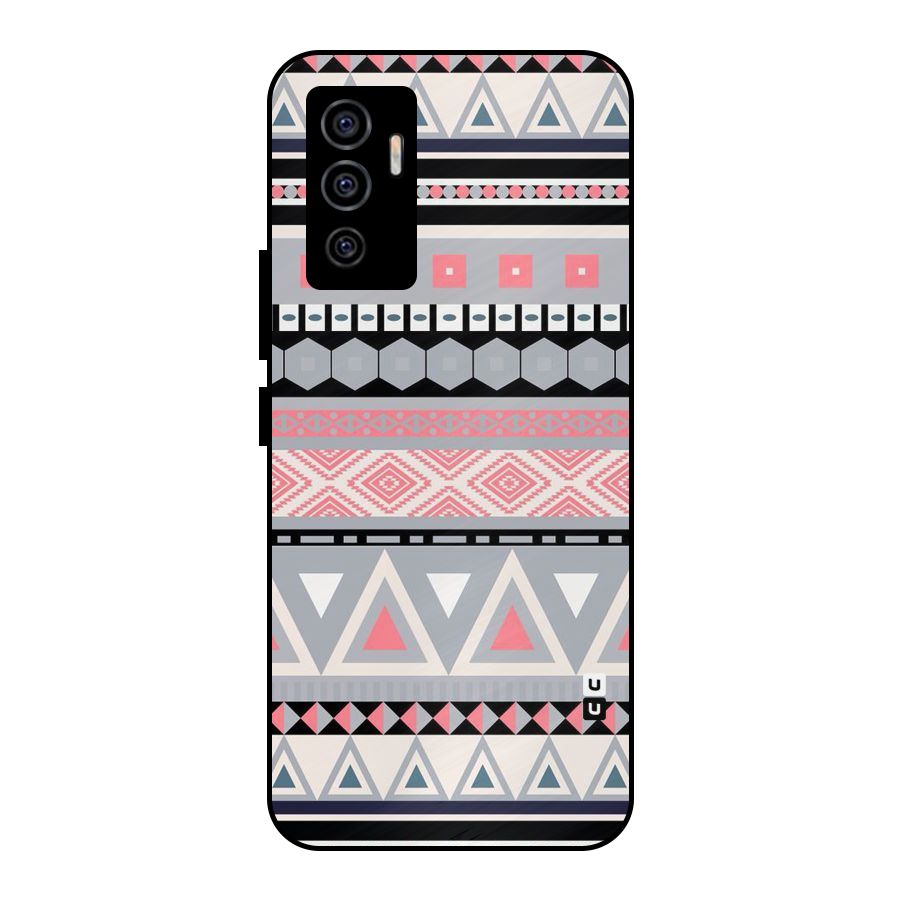 Grey Pink Pattern Metal Back Case for Vivo V23e