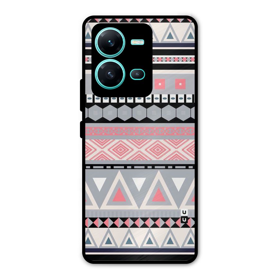 Grey Pink Pattern Metal Back Case for Vivo V25