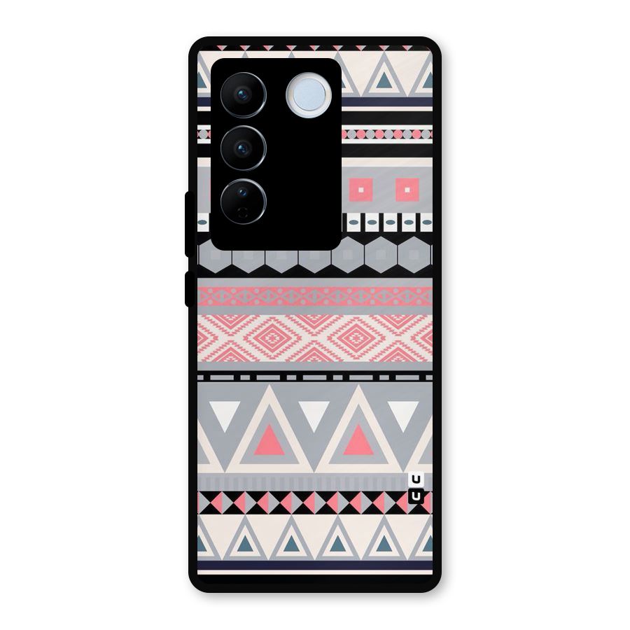 Grey Pink Pattern Metal Back Case for Vivo V27