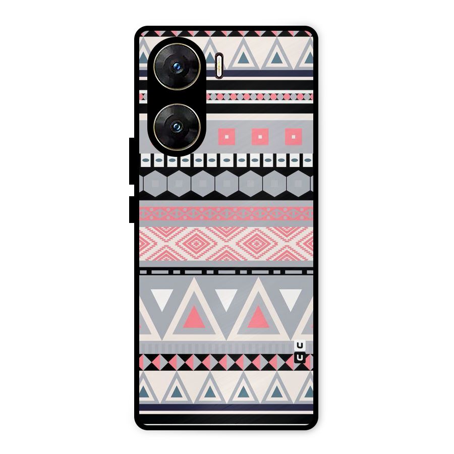 Grey Pink Pattern Metal Back Case for Vivo V29e