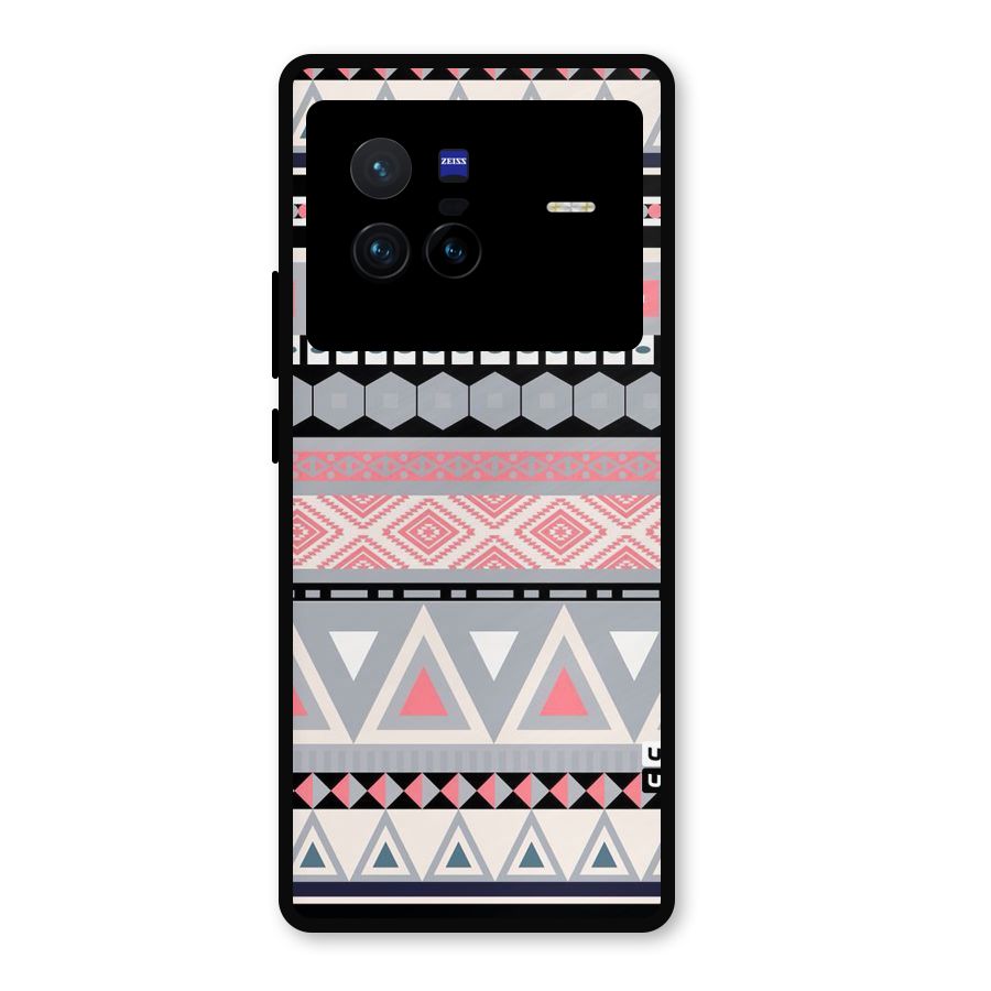 Grey Pink Pattern Metal Back Case for Vivo X80