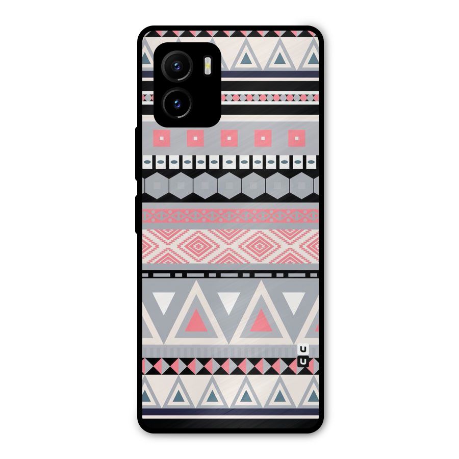 Grey Pink Pattern Metal Back Case for Vivo Y15s