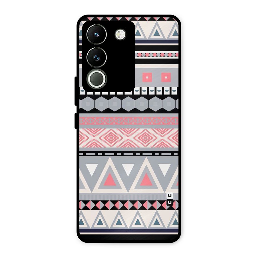 Grey Pink Pattern Metal Back Case for Vivo Y200