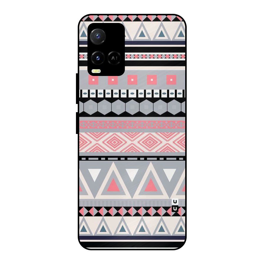 Grey Pink Pattern Metal Back Case for Vivo Y21