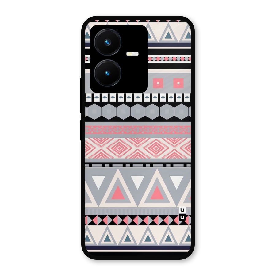 Grey Pink Pattern Metal Back Case for Vivo Y22s