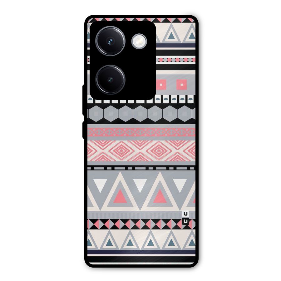 Grey Pink Pattern Metal Back Case for Vivo Y300 Plus