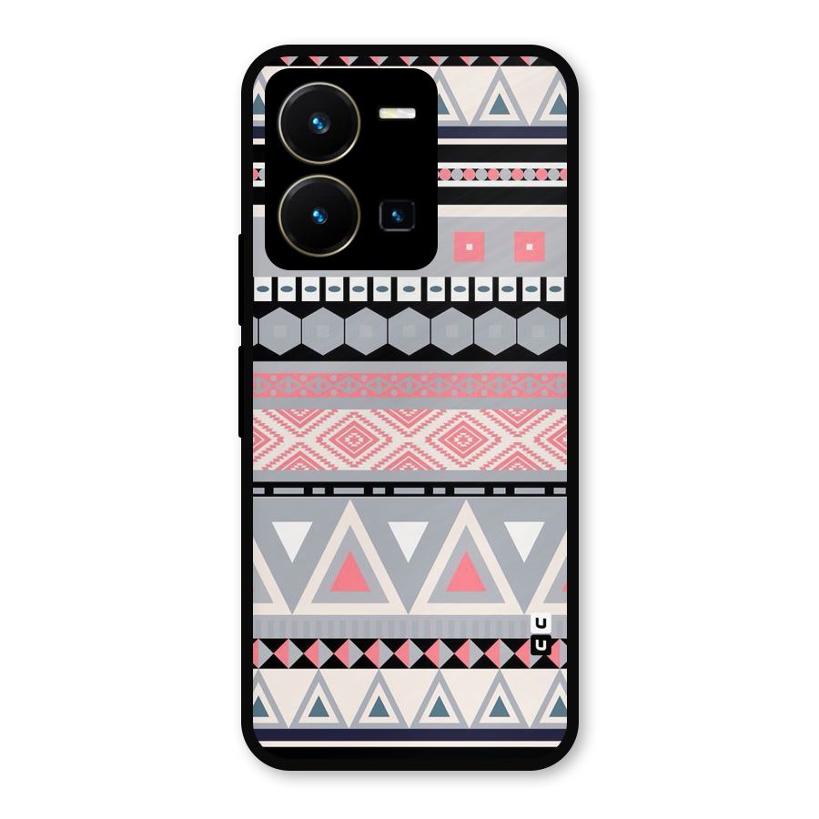 Grey Pink Pattern Metal Back Case for Vivo Y35