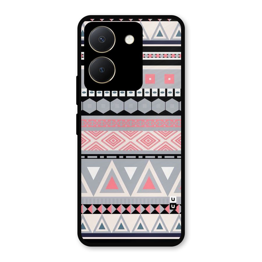 Grey Pink Pattern Metal Back Case for Vivo Y36