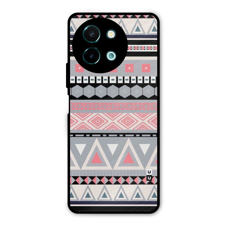 Grey Pink Pattern Metal Back Case for Vivo Y58