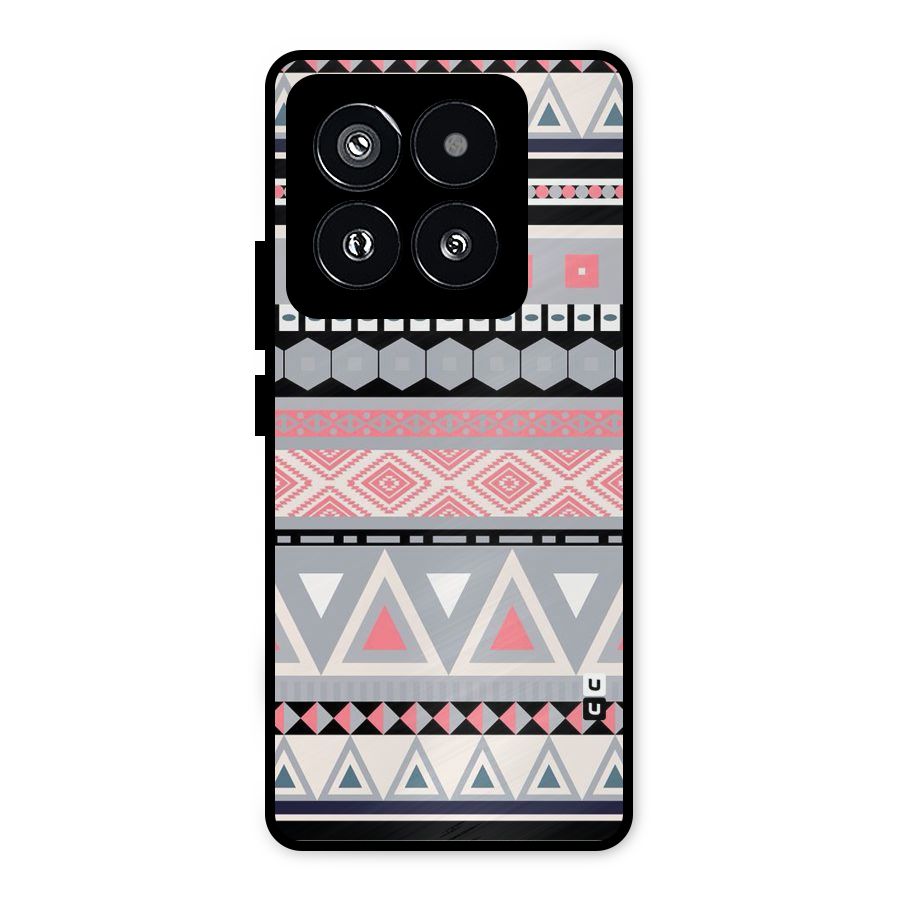 Grey Pink Pattern Metal Back Case for Xiaomi 14 Pro