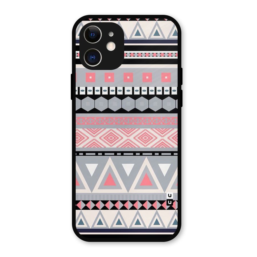 Grey Pink Pattern Metal Back Case for iPhone 12