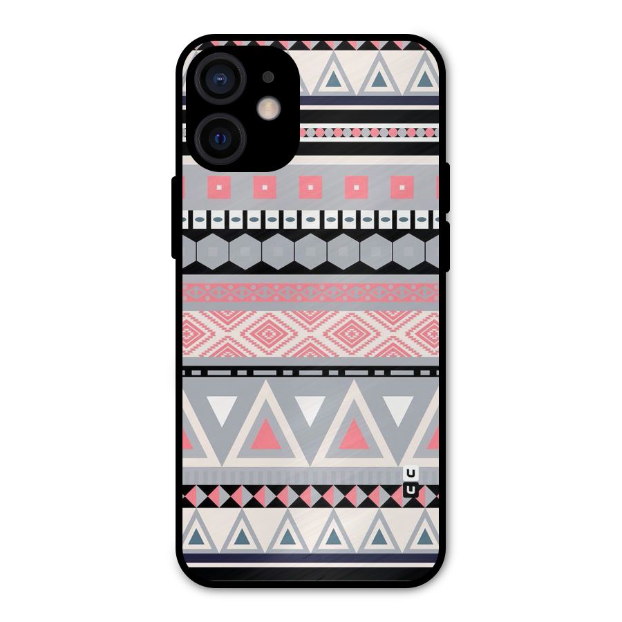 Grey Pink Pattern Metal Back Case for iPhone 12 Mini