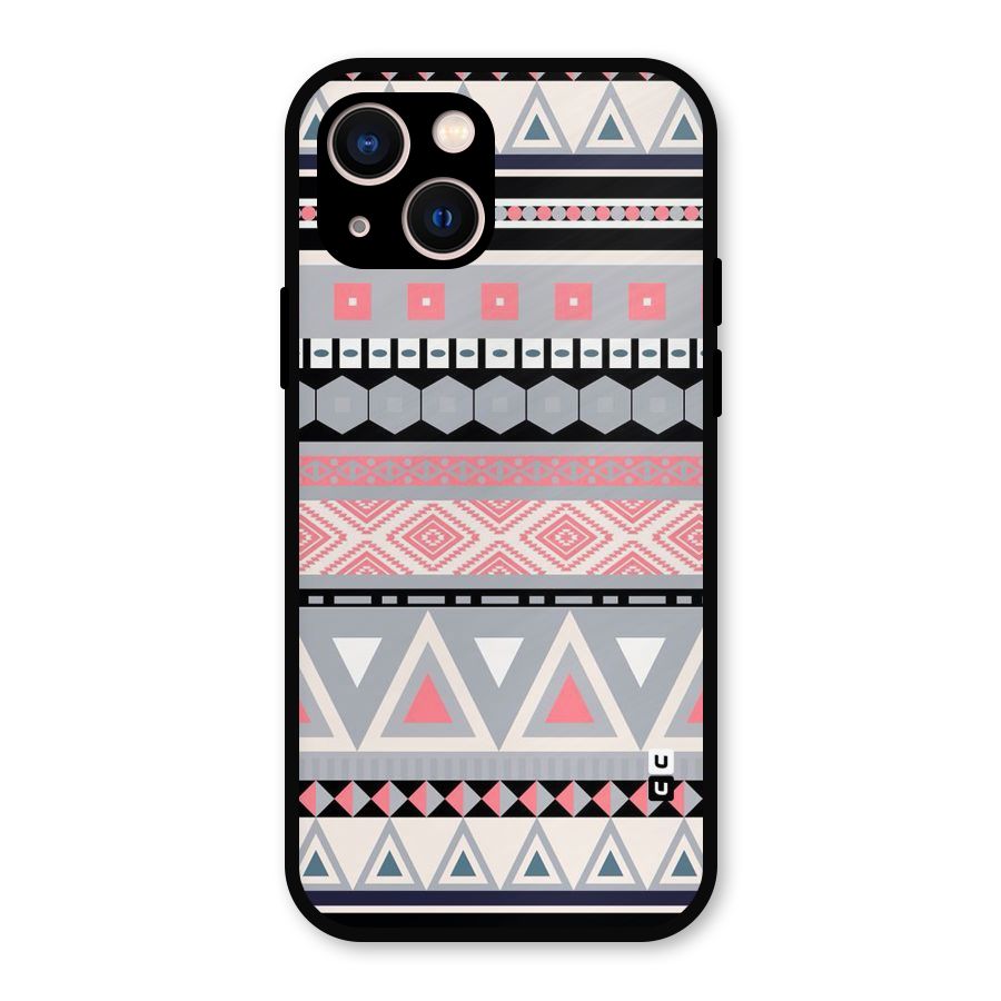 Grey Pink Pattern Metal Back Case for iPhone 13