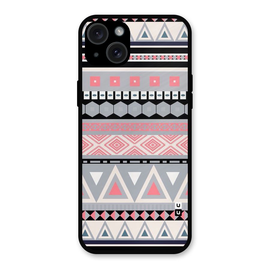 Grey Pink Pattern Metal Back Case for iPhone 15 Plus