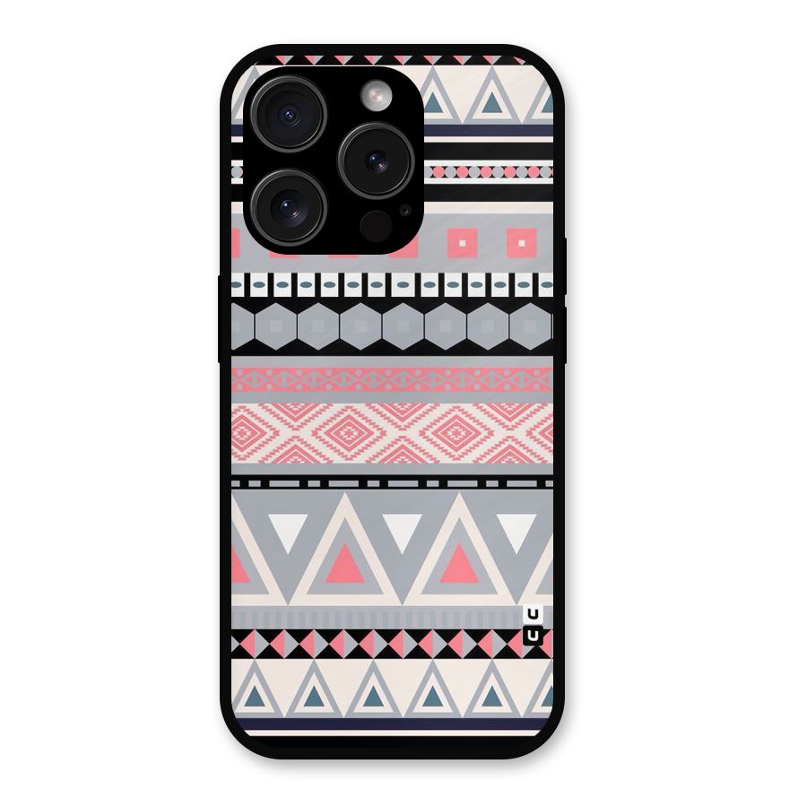 Grey Pink Pattern Metal Back Case for iPhone 15 Pro