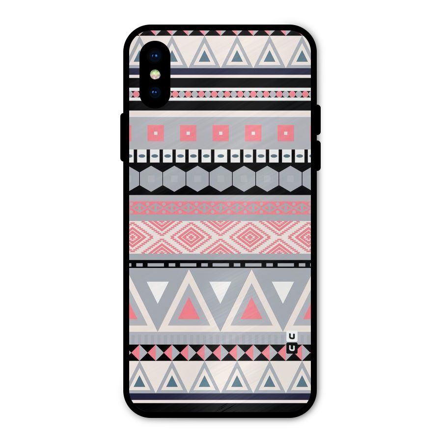Grey Pink Pattern Metal Back Case for iPhone X