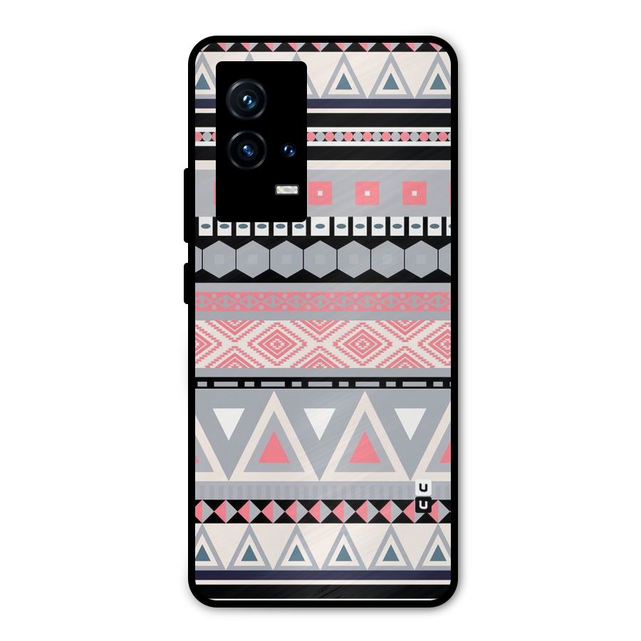 Grey Pink Pattern Metal Back Case for iQOO 9 5G