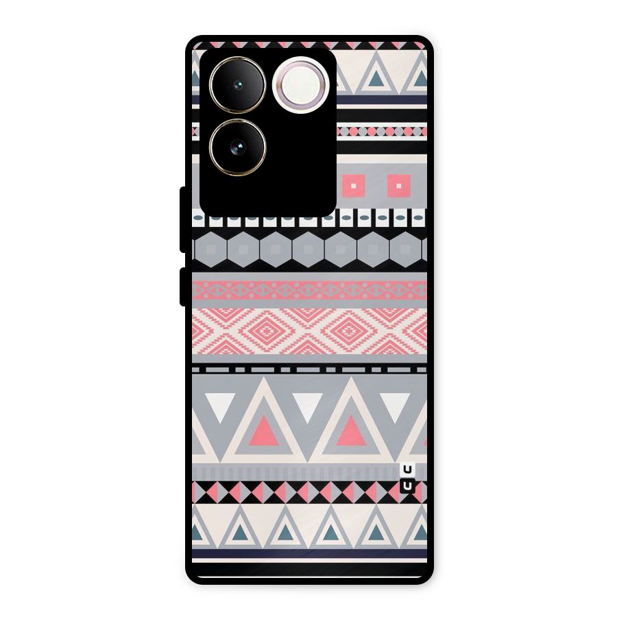 Grey Pink Pattern Metal Back Case for iQOO Z7 Pro