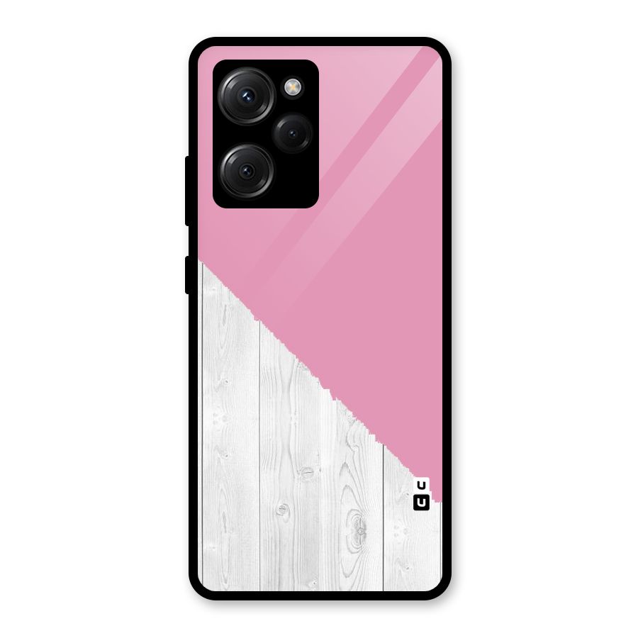 Grey Pink Wooden Design Glass Back Case for Poco X5 Pro