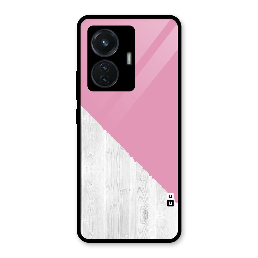 Grey Pink Wooden Design Glass Back Case for Vivo T1 44W