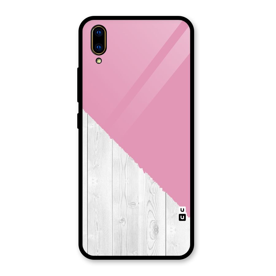 Grey Pink Wooden Design Glass Back Case for Vivo V11 Pro
