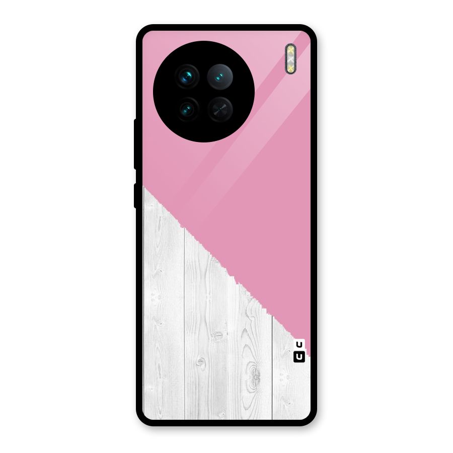 Grey Pink Wooden Design Glass Back Case for Vivo X90