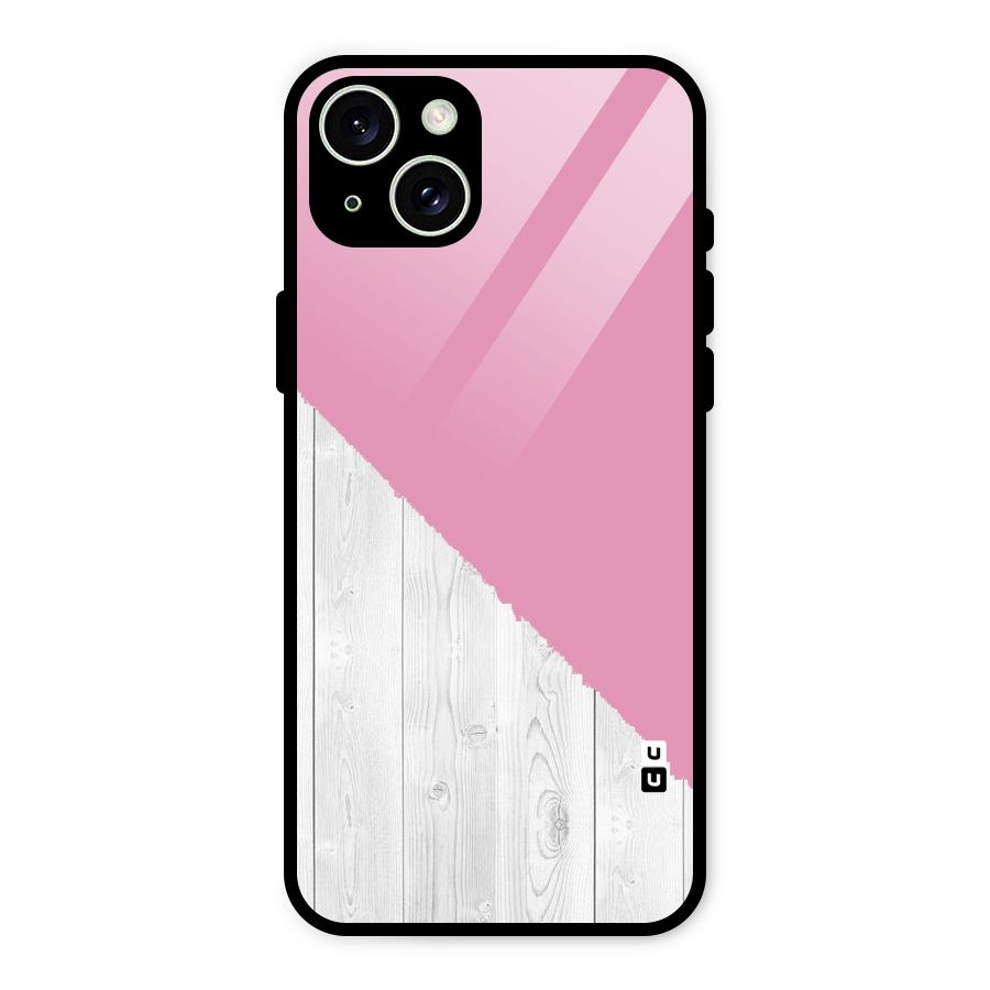 Grey Pink Wooden Design Glass Back Case for iPhone 15 Plus